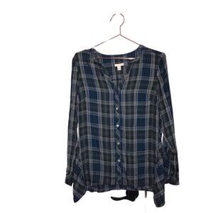 J. Jill Blouse Plaid Button Down Shirt Long Sleeve Green Relaxed Fit Size XS